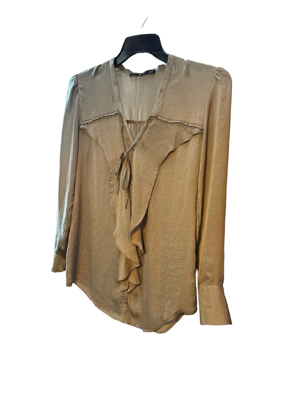 Ruffled Tie-Front Blouse in Taupe